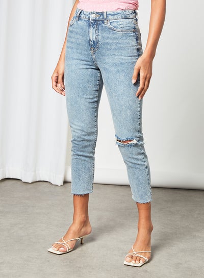 اشتري Ripped Mom Jeans Blue في الامارات