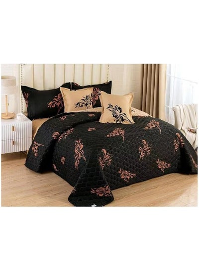 Buy 4-Piece Floral Compressed Comforter Set Microfiber Black/Beige/Brown 160x210cm in Saudi Arabia