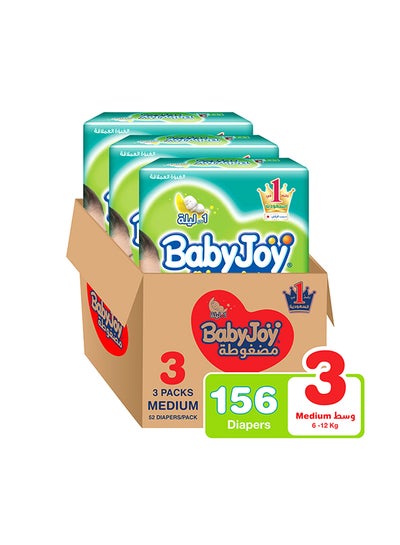 Buy Baby Diapers, Size 3, 6 - 12 Kg, 156 Count (52 x 3) - Medium, Breathable Material, Compressed, Cotton Touch in UAE