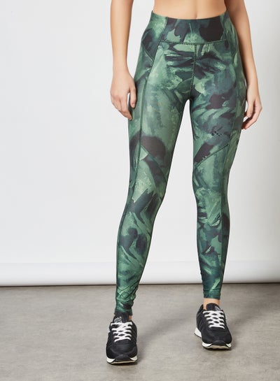 Buy Abstract Print Training Tights Green in UAE
