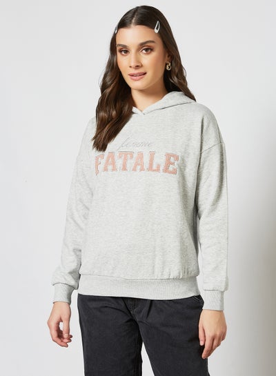 Buy Slogan Hoodie Grey in UAE