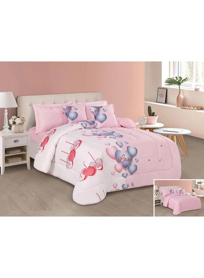 Buy 6-Piece Filling Comforter Set Microfiber Pink/White/Blue 220x240cm in Saudi Arabia