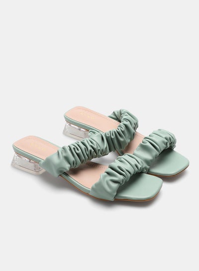 Buy Ruched Double Strap Heeled Sandals Cool Mint in UAE