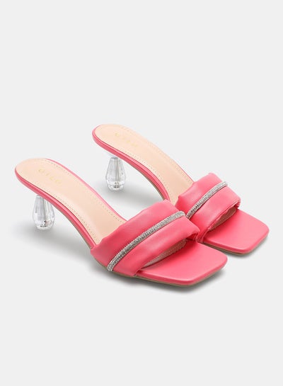 Buy Stone Embellished Strap Heeled Sandals Dark Pink/Silver in UAE