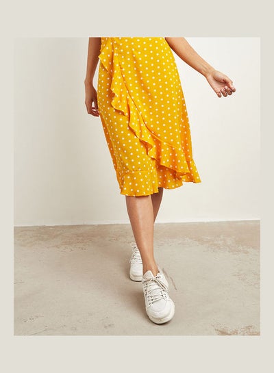 اشتري Polka Dot Frill Midi Skirt Mustard في السعودية