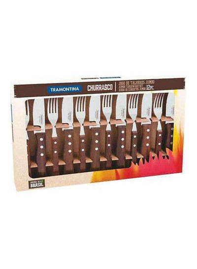 اشتري Jumbo Steak Knife & Fork Cutlery Set Wooden Handle بني 31 x 8 x 3.7سم في مصر