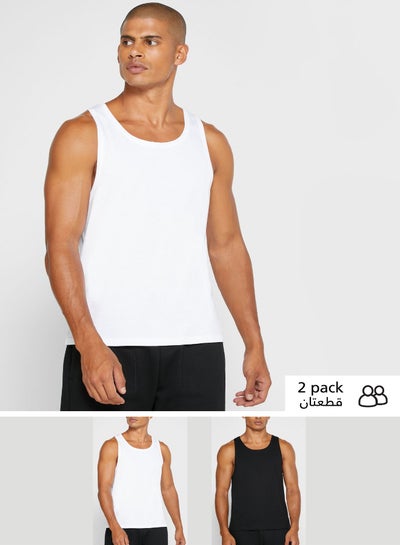 Buy 2 Pack Scoop Neck Vest White/Black in UAE