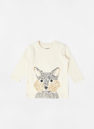 Buy Baby Embroidered Cat T-Shirt Beige in UAE