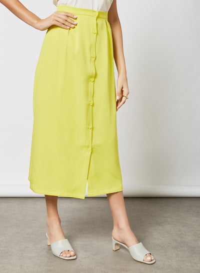 Buy Women's Casual Waistline Midi Length A-Line Skirts With Front Buttons Green in UAE