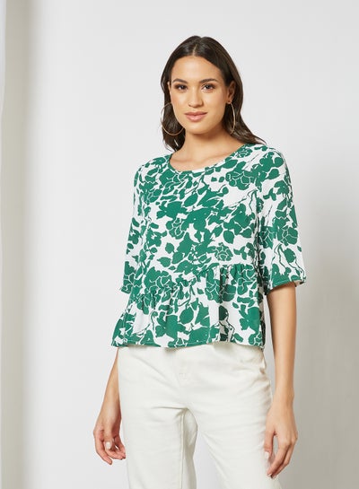 Buy Women's Casual Boat Neck Half Sleeve Top Green/White in UAE