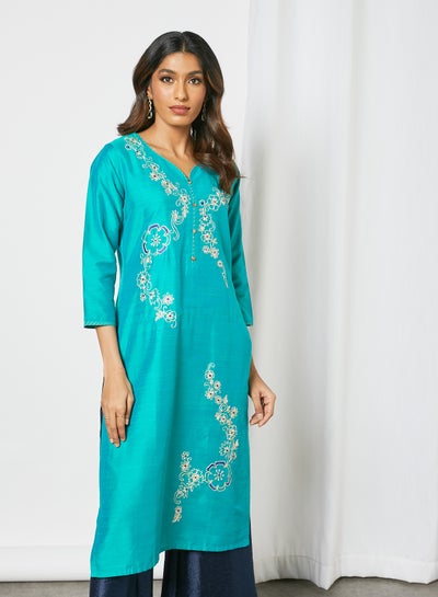 Buy Hand Embellished Sweetheart Neck Kurta Green in Saudi Arabia