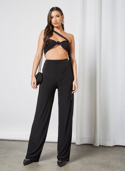 Buy Knotted Crop Top and Pants Set (Set of 2) Black in Saudi Arabia