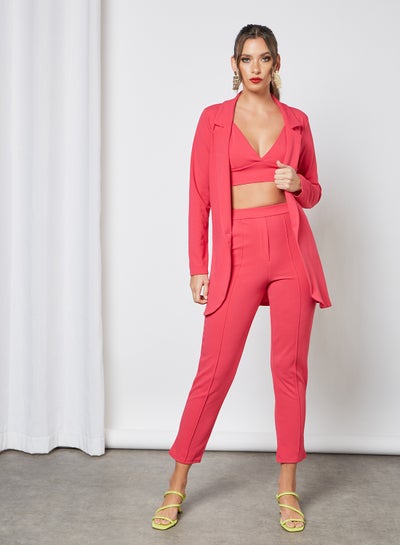 Buy Notch Collar Three-Piece Suit (Set of 3) Pink in Saudi Arabia