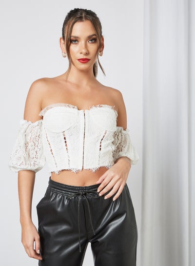 Buy Off-Shoulder Corset Crop Top Cream in Saudi Arabia