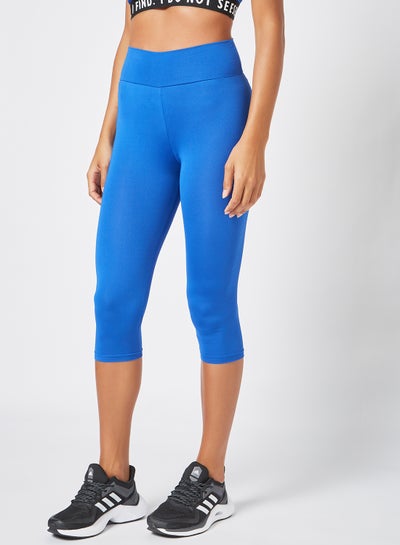 Buy Women's Mid Rise Sports Training Workout Cropped Length Stretch Leggings With Elastic Waist Blue in Saudi Arabia