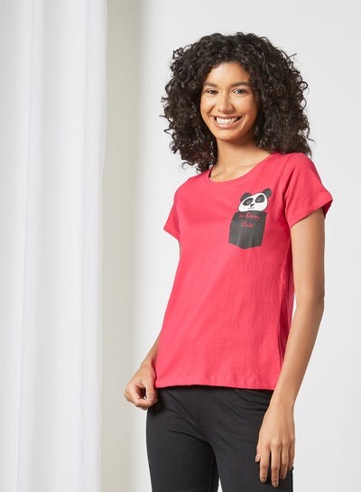 Buy Graphic Printed Crew Neck T-Shirt Pink/Black/White in Saudi Arabia