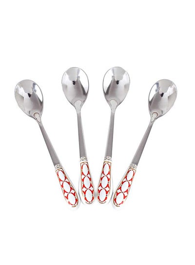 Buy 4-Piece Coffee And Tea Spoon With Handle Silver 13.2x2.3x1cm in Saudi Arabia