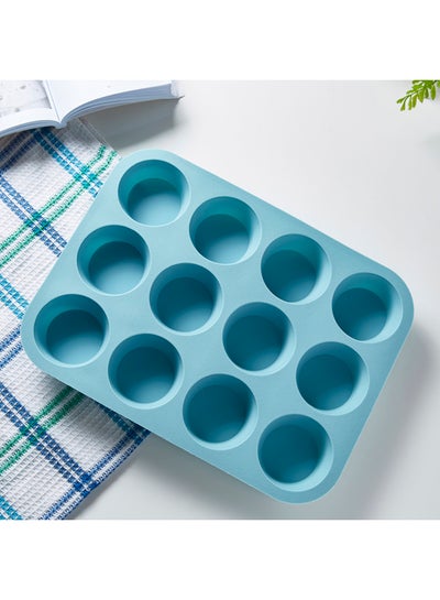 Buy 12-Cup Silicone Muffin Pan Blue 3x24.6cm in Saudi Arabia