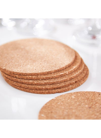 Buy 6-Piece Vega Cork Round Coaster Set Brown 10x10cm in UAE