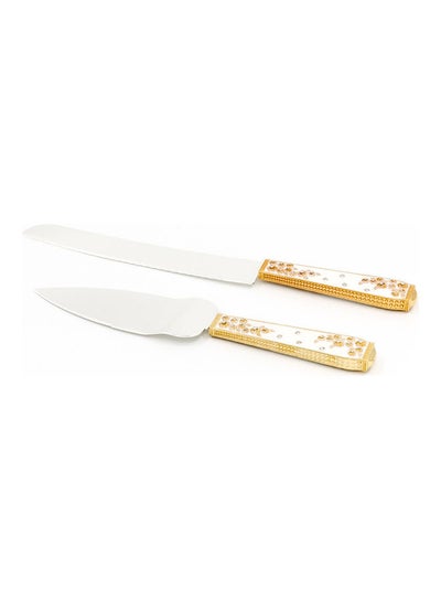 Buy 2-Piece Cutlery Cake Tools Gold 30x1x3cm in Saudi Arabia