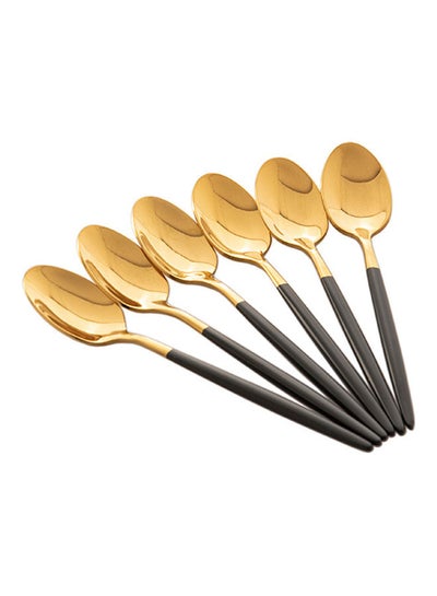 Buy 6-Piece Set of Spoons Black/Golden 13 x 1 x 2cm in Saudi Arabia