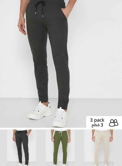 Buy 3 Pack Essential With Adjustable Drawstrings Sweatpants Multicolour in UAE