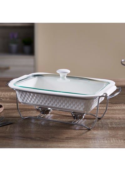 Buy Supreme Rectangular Casserole With Lid White/Silver 38x25cm in Saudi Arabia