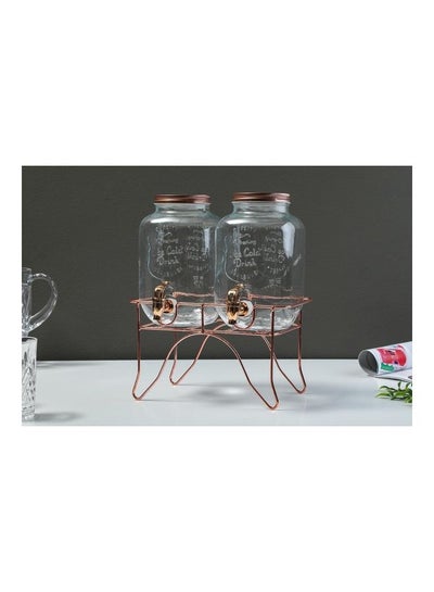 Buy 2-Piece Grizz  Beverage Dispenser Set Clear/Brown 4Liters in UAE