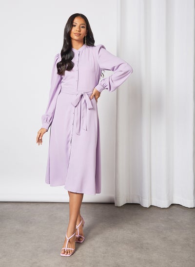 Buy Puff Sleeve Midi Dress Light Purple in Saudi Arabia