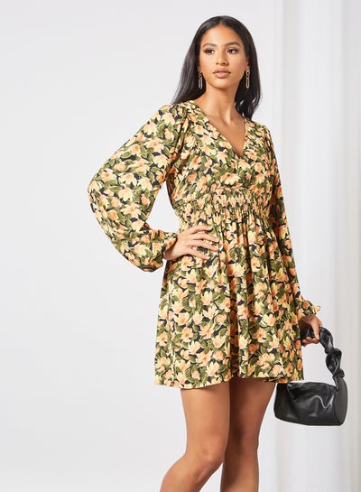 Buy Floral Print Mini Dress Orange in UAE