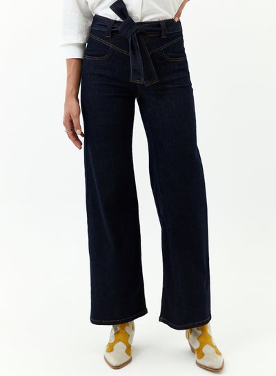 اشتري High Waisted Wide Leg Denim Pants Dark Blue في السعودية