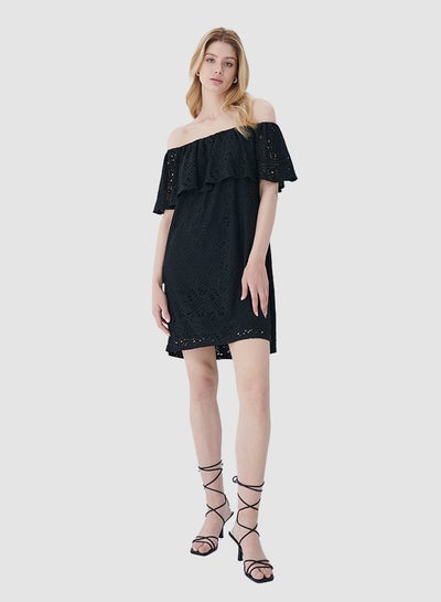 Buy Openwork Off-Shoulder Dress Black in Saudi Arabia