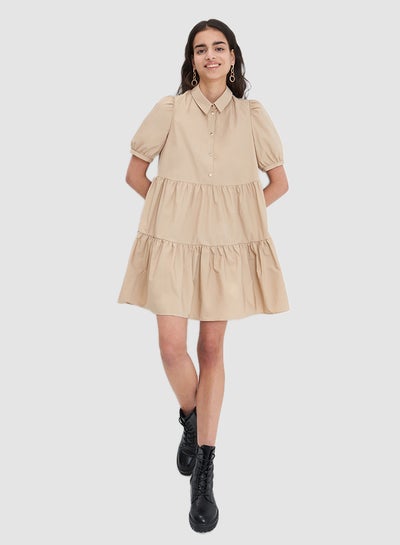 Buy Frill Mini Dress Beige in Saudi Arabia