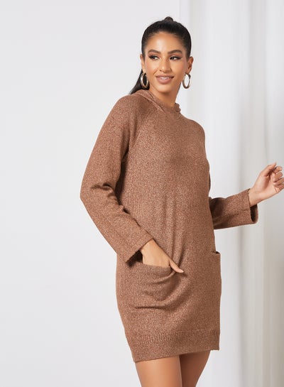 Buy Hooded Mini Dress Brown in Saudi Arabia