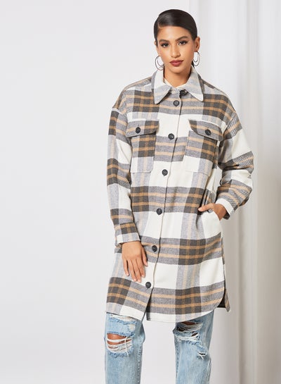 Buy Check Print Longline Shacket Multicolour in Egypt