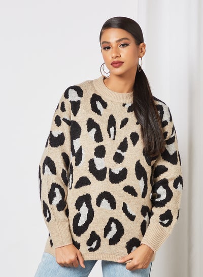 Buy Leopard Print Sweater Beige in UAE