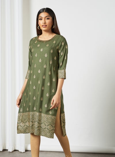 Buy Printed Trendy Kurti Green in Saudi Arabia