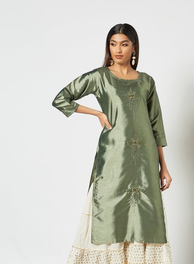 Buy Classy Hand Work Mid Length Kurti Green in Saudi Arabia