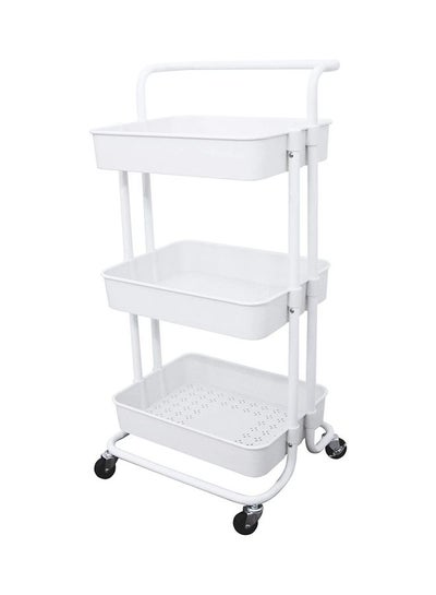 اشتري 3-Tier Utility Cart Rolling Storage Shelf With Handles And Lockable Wheels White/Black 42x35x85cm في الامارات