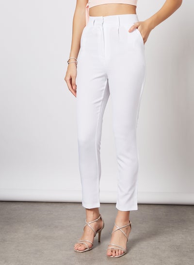 Buy High Waist Ankle Grazer Pants White in Saudi Arabia