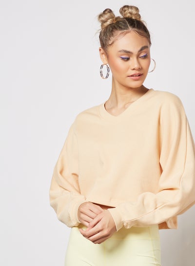 Buy Oversized Cropped Sweatshirt Light Brown in UAE