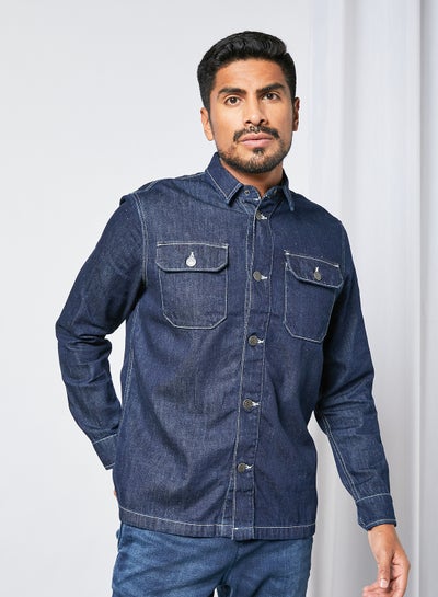 Buy Pocket Denim Shacket Blue in Saudi Arabia