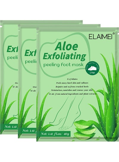 Buy 3-Pair Aloe Exfoliating-Peeling Foot Mask Clear 165grams in UAE