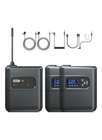 Buy Wireless Lavalier Omnidirectional Microphone System with 2 Transmitters and 1 Receiver Lapel Mic Black in UAE