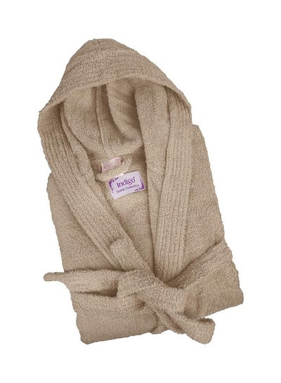 اشتري 100% Cotton, Super Soft, Highly Absorbent Adult Hooded Bathrobe Beige 120سم في الامارات