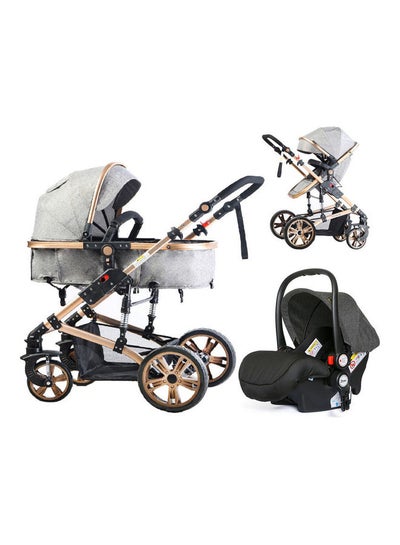 Buy 3 In1 Pram Stroller Sleeping Bassinet And Extra Wide Seat With Wide Canopy, Spill Proof Mat - Grey in Saudi Arabia