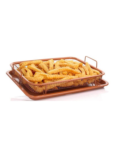 Buy Crisper Copper Baking Sheet Air Fryer - Deluxe Multi-Purpose Copper Crisper Chef Pan Sheet With Non Stick Mesh Grill Crisper Tray - Oven Safe Non-Stick Square Pan Design Brown in UAE