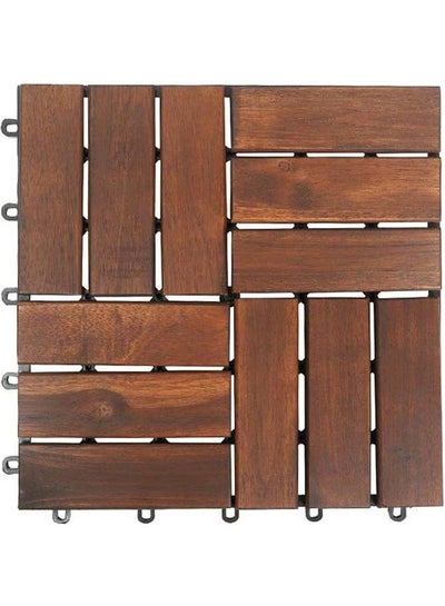 Buy 10-Piece Wood Interlocking Floor Tiles Brown 30x30x3cm in UAE
