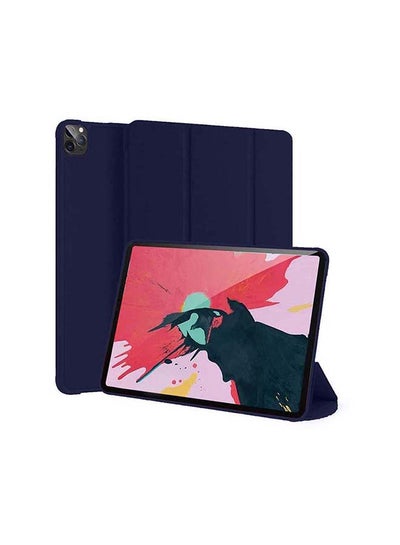 Buy Smart Folio Stand Leather Case Cover for iPad Pro 12.9 inch (2020) 4th Generation Dark Blue in Saudi Arabia