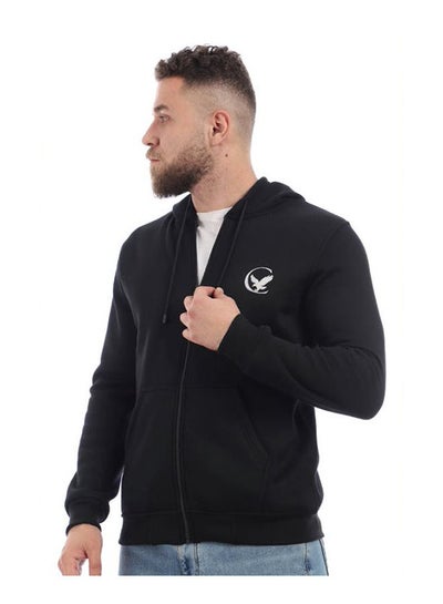 Buy Printed Hooded Neck Hoodie Black in Egypt